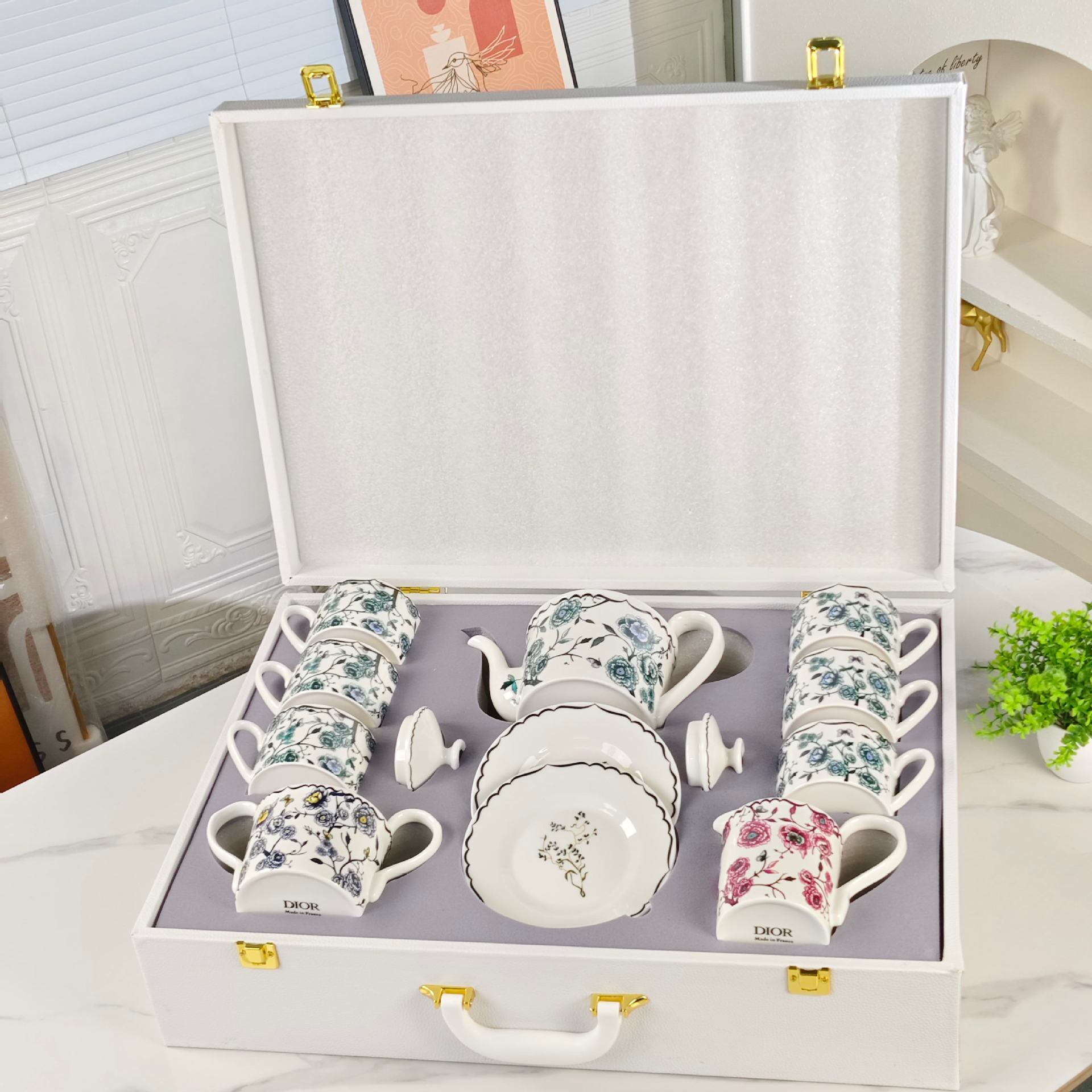 D Ceramic Tableware Light Luxury Linglan European High-End Tableware Food Tray Bone-China Cup Western Food Tray