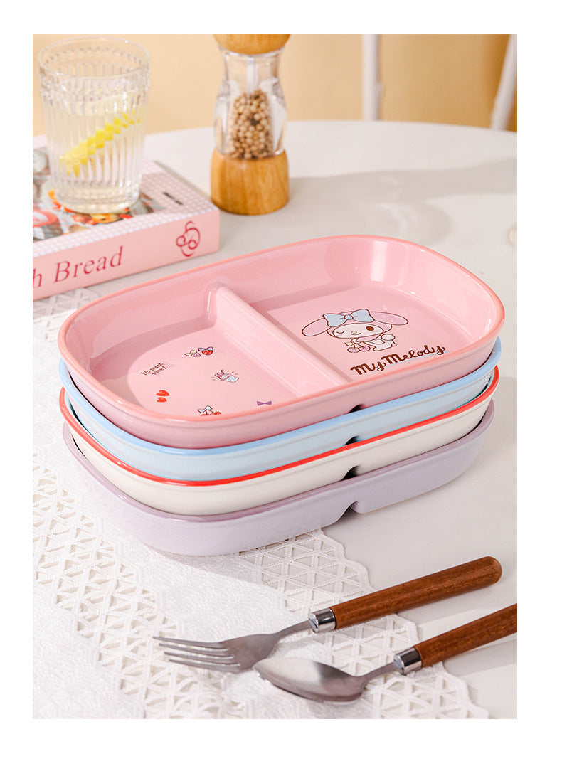 Authentic Sanrio Tableware Kuromi 2-Compartment Plate Children's Food Supplement Plate Ceramic High Temperature Resistant Baking Plate Baby Square Plate