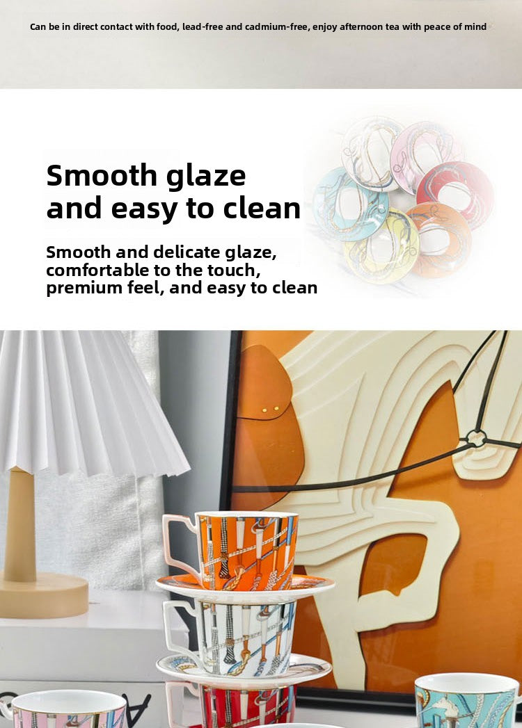 H Home Colorful Staff Concentrated Coffee Cup and Saucer European Style Household Bone China Cup and Saucer Light Luxury Retro Gift