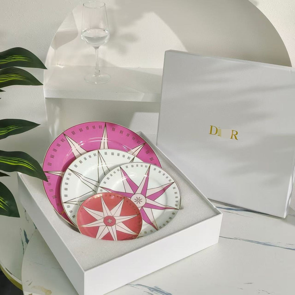 D Family Lucky Star Bone China Dinner Plates Set of Four Round Plates Dish Plates Decorative Plates Dessert Plates Snack Plates