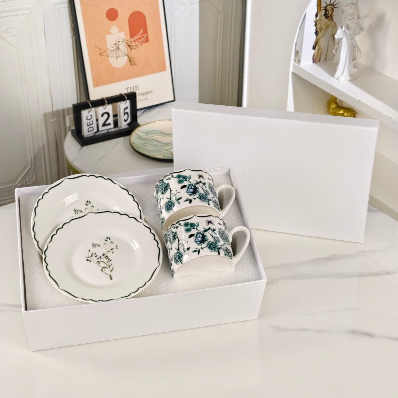 D Ceramic Tableware Light Luxury Linglan European High-End Tableware Food Tray Bone-China Cup Western Food Tray