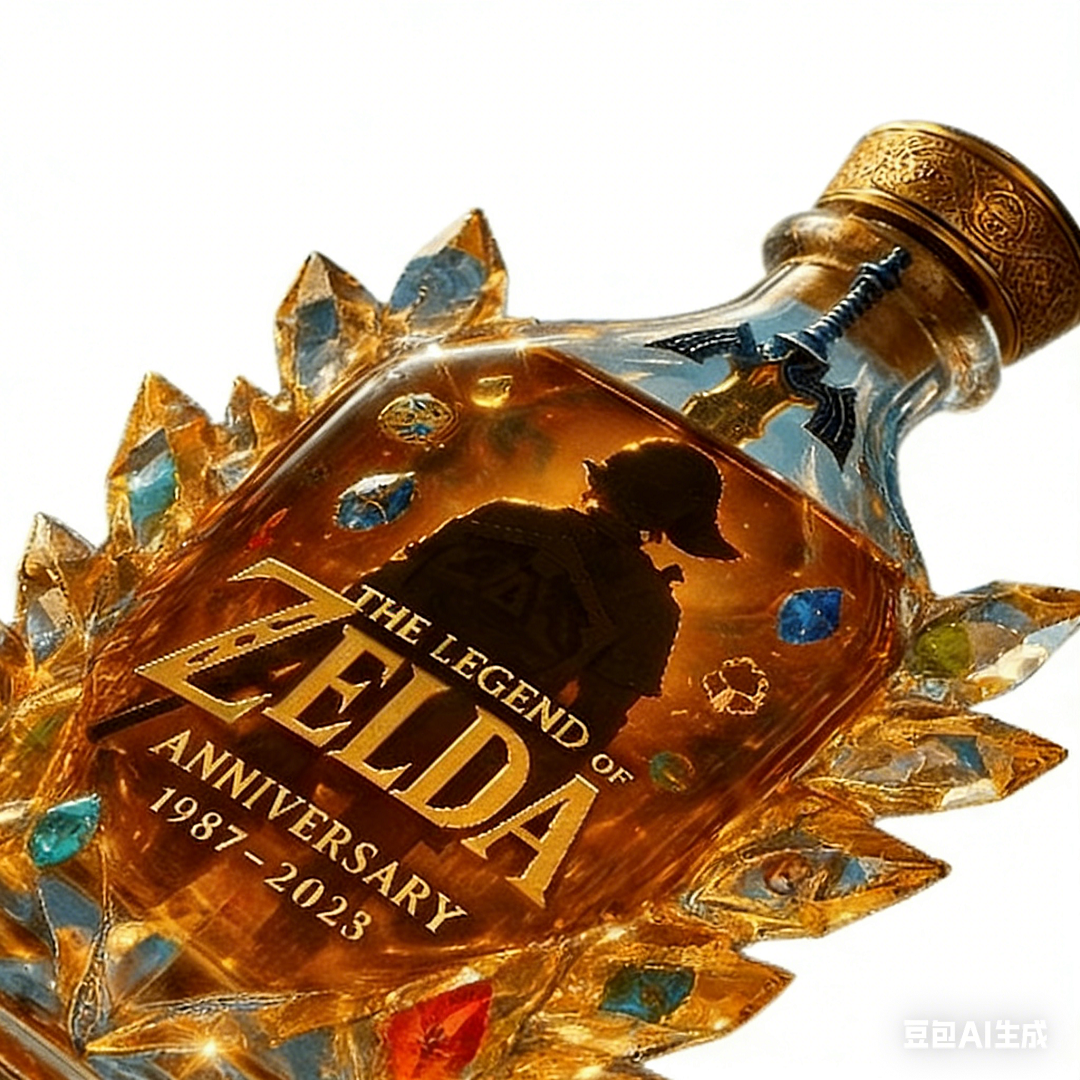 The Legend of Zelda Anniversary Whiskey Decanter - Crystal Triforce & Hero Themed Bottle