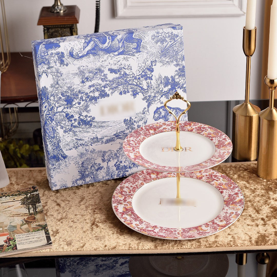 High-end Exquisite Ceramic Western Plate D Home Blue Gold Afternoon Tea Dessert Plate Coffee Cup Pastry Fruit Plate