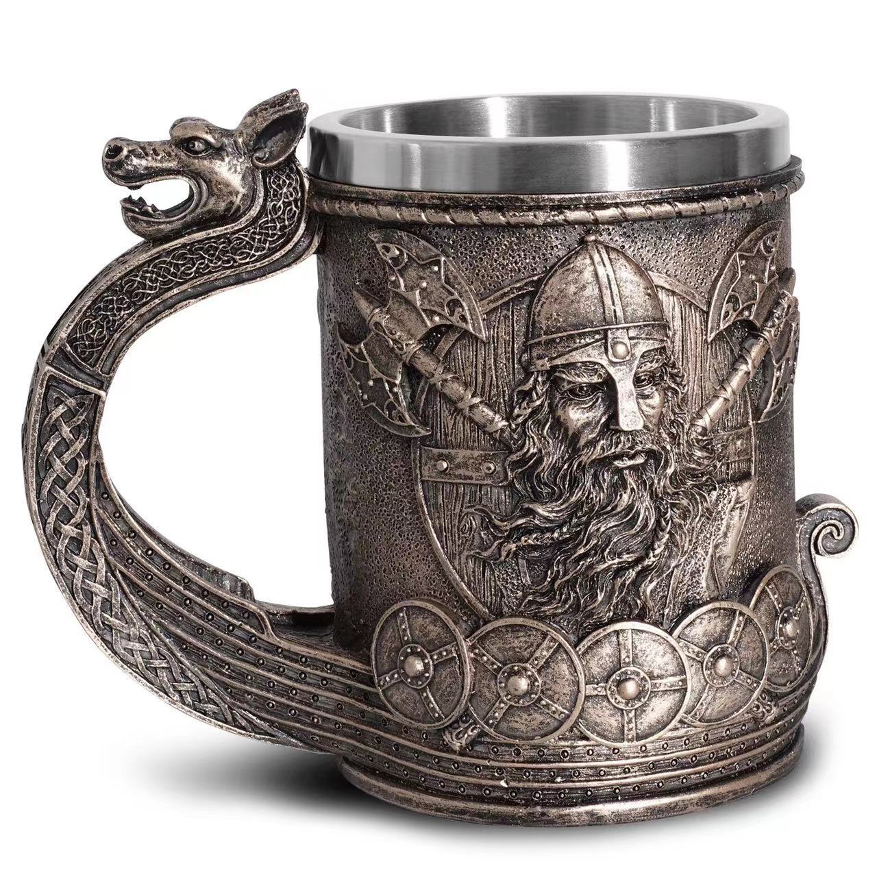 European and American Medieval Viking Pirate Beer Mug Creative Large Capacity Mug Embossed Stainless Steel Bar Draft Beer Mug