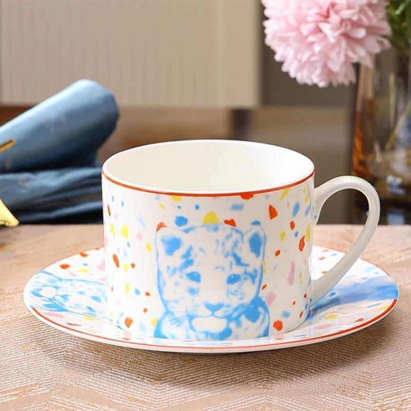 H Home European Style Animal Pair Cup Ceramic Coffee Cup Saucer Afternoon Tea Set Black Tea Cup Gift Box Luxury Cute Fun