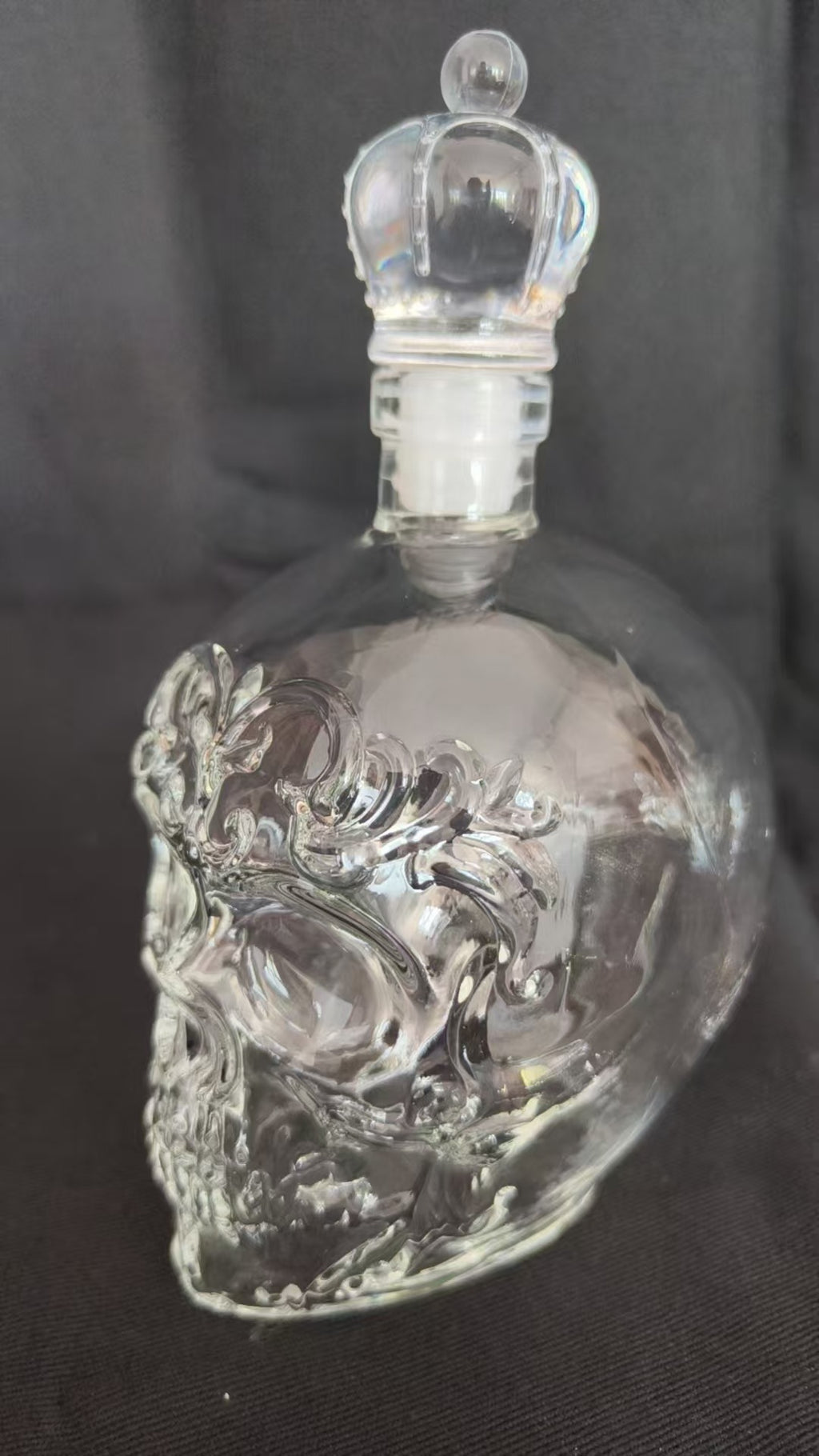 Ornate Skull Whiskey Decanter - Decorative Glass Spirit Bottle