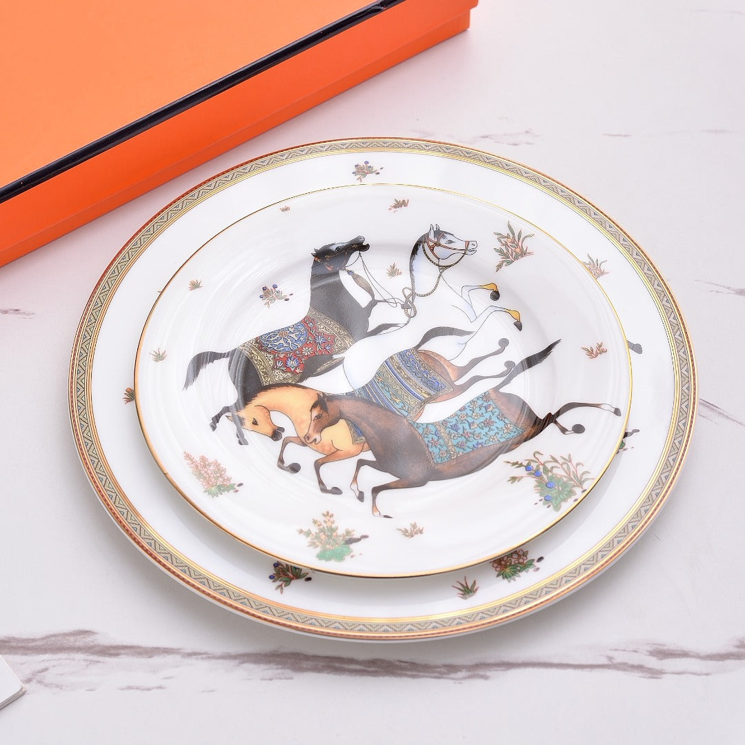 H Battle Horse Series Bone China Western Plate High-end Hotel Steak Plate 10inch Flat Plate