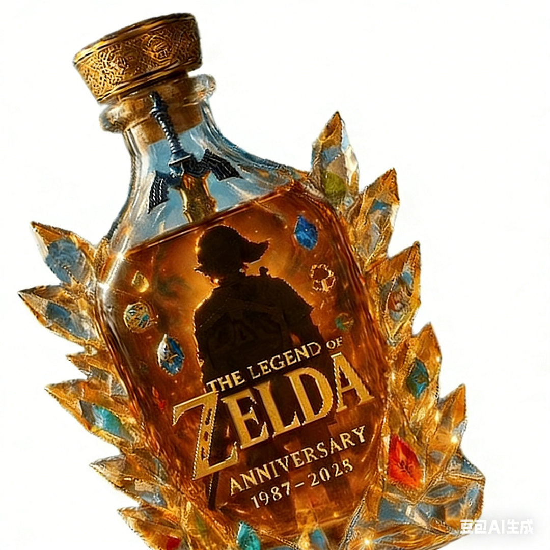The Legend of Zelda Anniversary Whiskey Decanter - Crystal Triforce & Hero Themed Bottle
