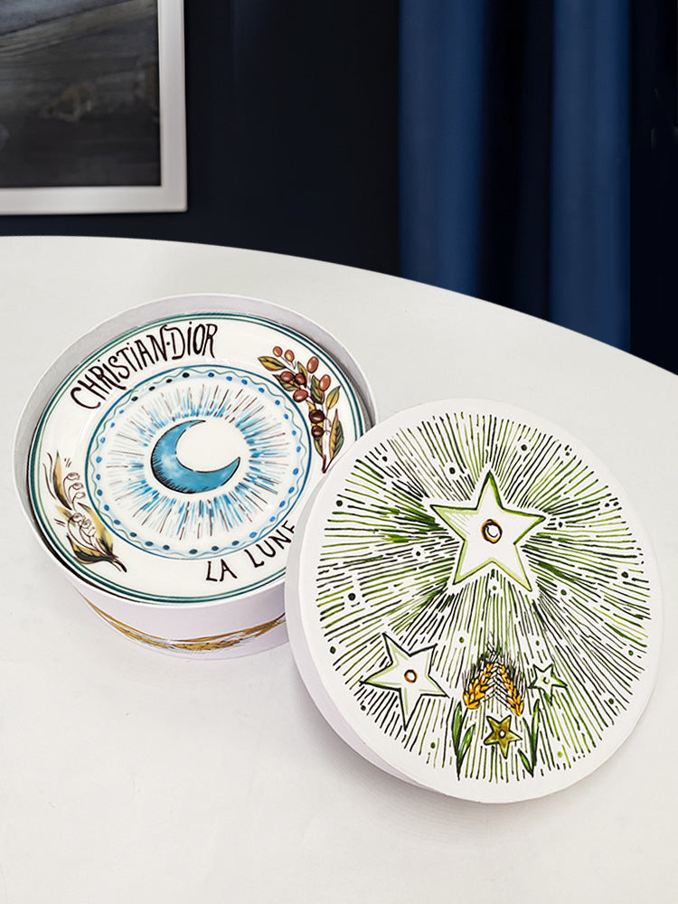 D Family 4-Piece Gift Box Sun Dinner Plate Steak Plate Household Ceramic Plate Dish Plate Cake Plate Dessert Plate Breakfast Plate