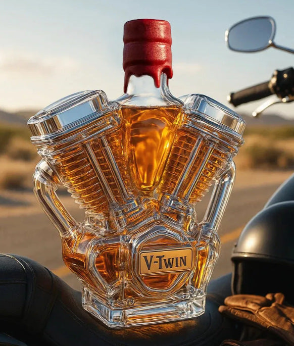 V-Twin Motorcycle Engine Whiskey Decanter - Glass Spirit Bottle