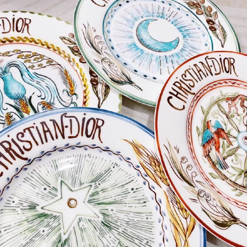 D Brand High-End Light Luxury Bone China Western Dinner Plates Sun Moon Stars 10inch Flat Plates Gift Box Set of 4 Ceramic Plates