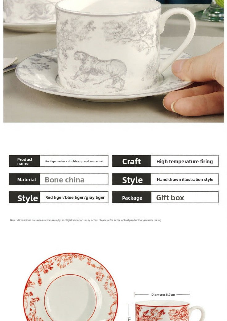 D Family Rui Tiger Series Original Label Spoon Coffee Cup Saucer European Afternoon Tea Set Black Tea 2 Cups 2 Saucers Gift Box