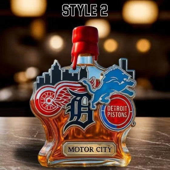 400ml Detroit Pistons "Motor City" Whiskey Decanter - City Skyline & Mascot Shaped Spirit Bottle