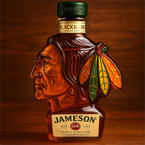 Chicago Blackhawks Whiskey Decanter - Native American Mascot Shaped Spirit Bottle