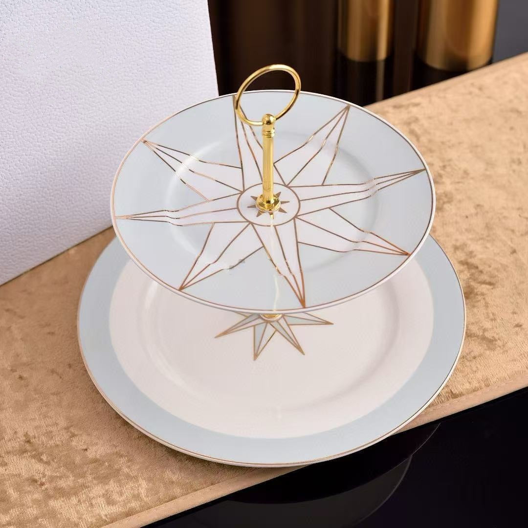 D Family Lucky Star Series Light Luxury High-Value Bone China Tableware Plate Dessert Plate Double Cup Saucer Friend Client Gift