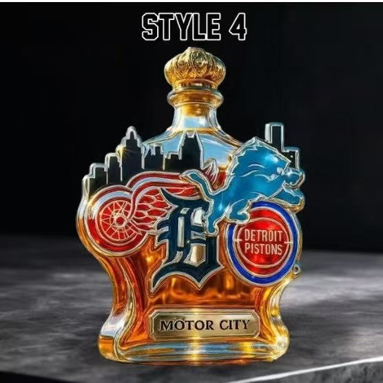 400ml Detroit Pistons "Motor City" Whiskey Decanter - City Skyline & Mascot Shaped Spirit Bottle