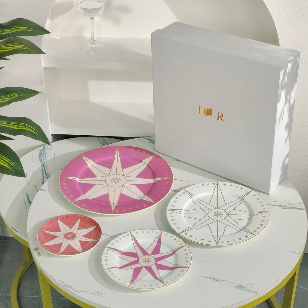 D Family Lucky Star Bone China Dinner Plates Set of Four Round Plates Dish Plates Decorative Plates Dessert Plates Snack Plates