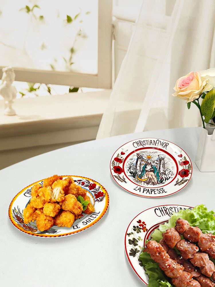 D Family 4-Piece Gift Box Sun Dinner Plate Steak Plate Household Ceramic Plate Dish Plate Cake Plate Dessert Plate Breakfast Plate