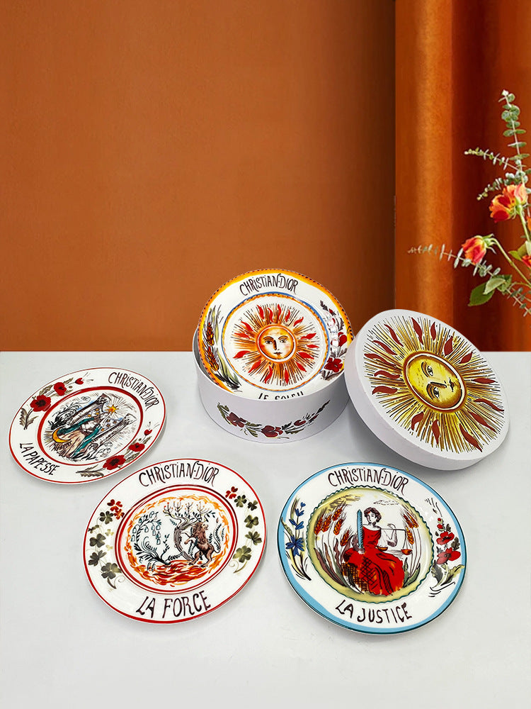 D Family 4-Piece Gift Box Sun Dinner Plate Steak Plate Household Ceramic Plate Dish Plate Cake Plate Dessert Plate Breakfast Plate
