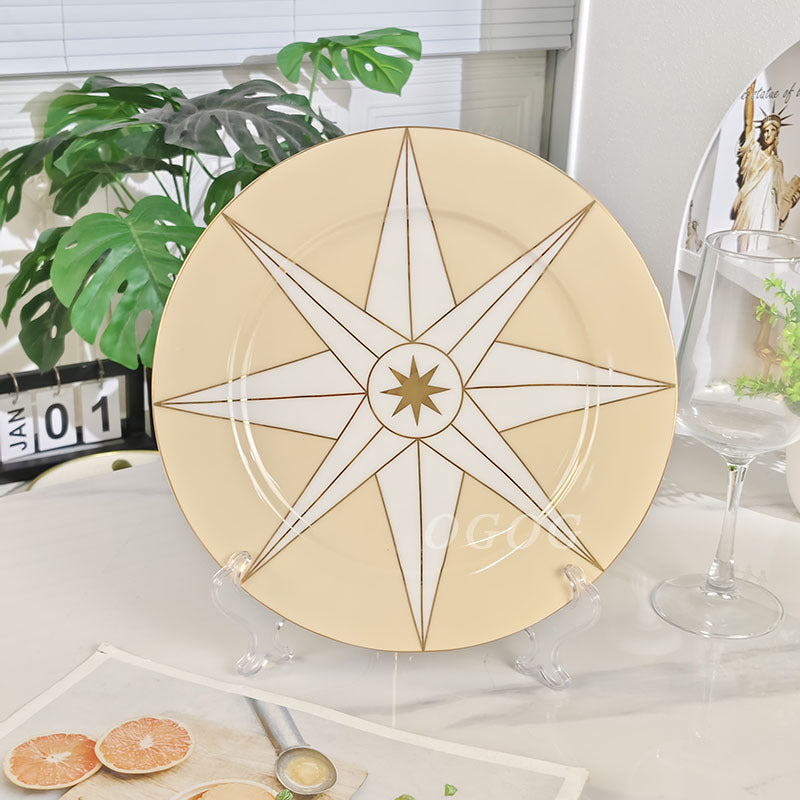 D Family Lucky Star Compass Series Gold-Edged Plate High-End Light Luxury European Style D Family Dinner Plate Western Plate