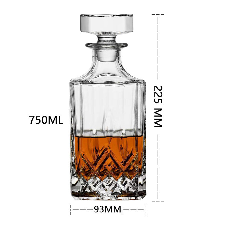 Crystal Cut Whiskey Decanter Set - 750ml Bottle + 4 Tumbler Glasses