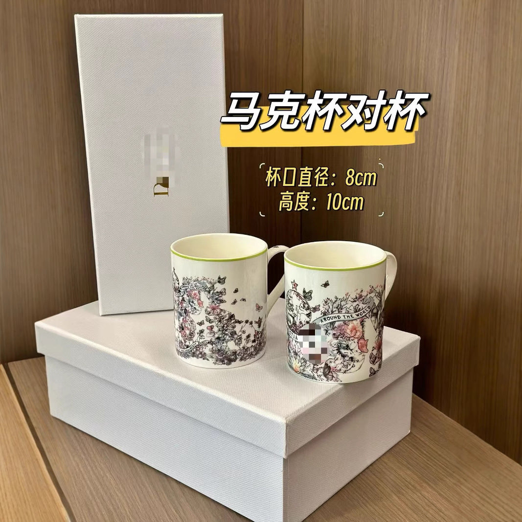 D Family Series Coffee Cup Saucer Mug Pairing Cup Elegant Butterfly Spirit Butterfly and Blossoms Interwoven