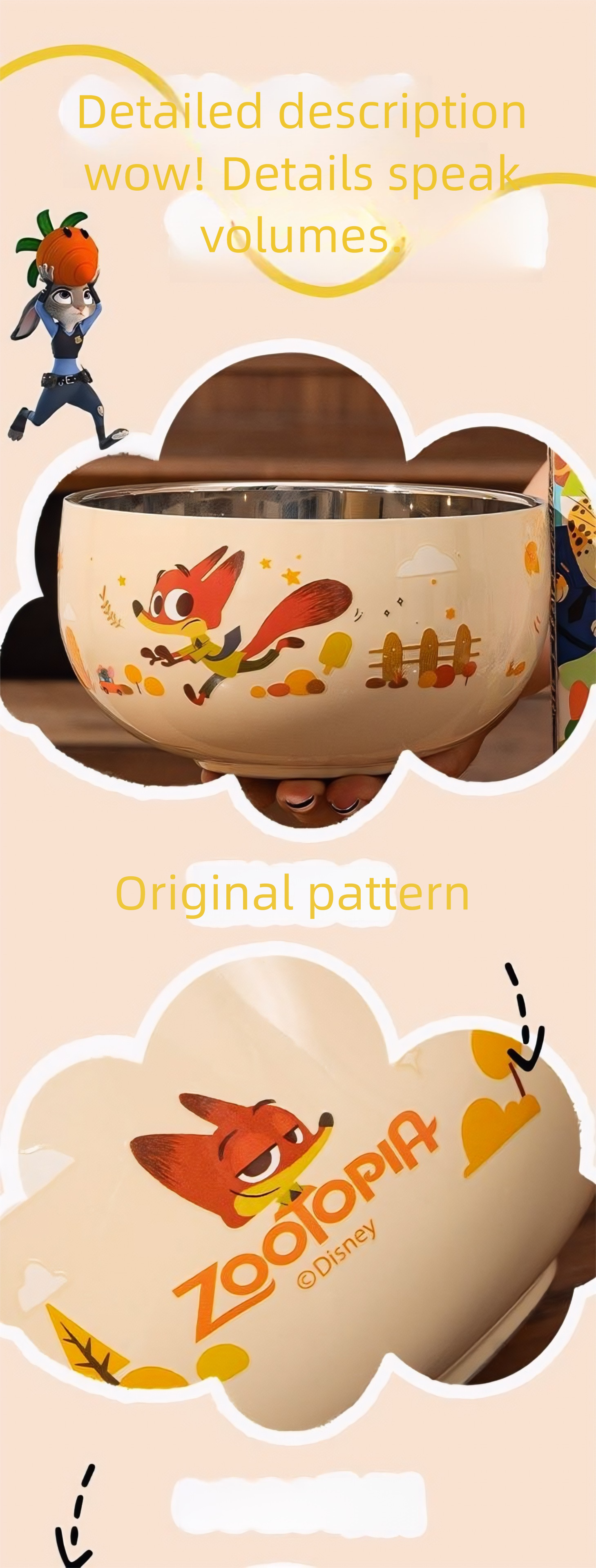 Zootopia & Stitch Stainless Steel Bowls Set - Cartoon Character Kids Tableware