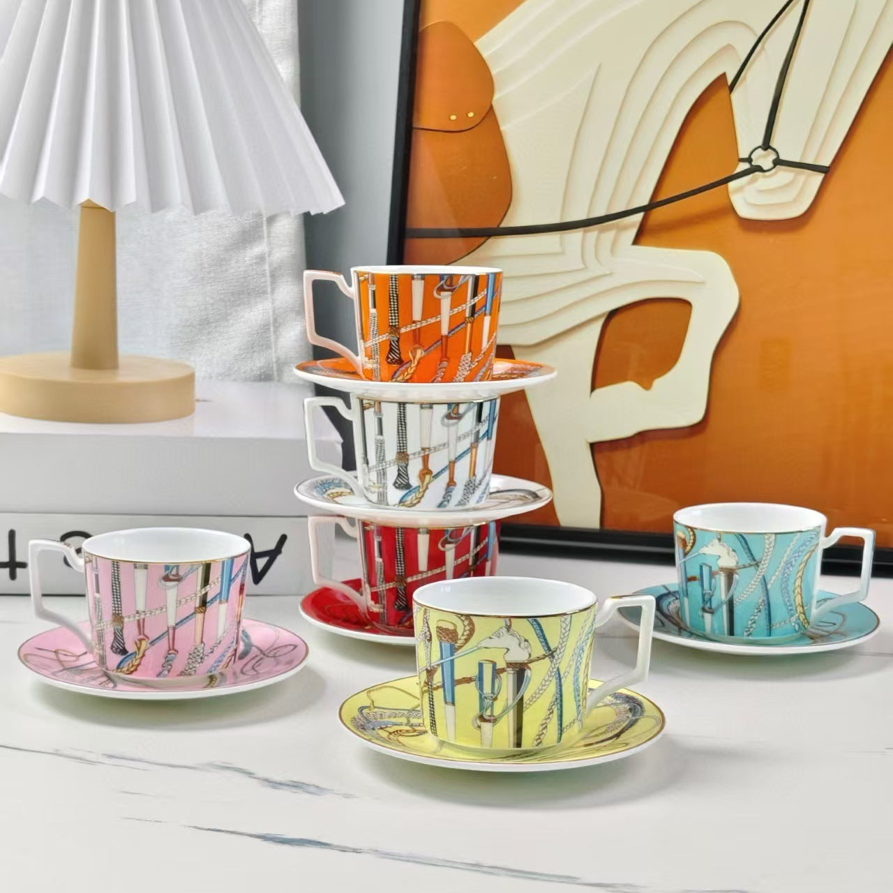 Hermès Colorful Power Staff Concentrated Six Cups Six Saucers Coffee Cup Saucer Afternoon Tea Set Tea Cup Coffee Cup Set