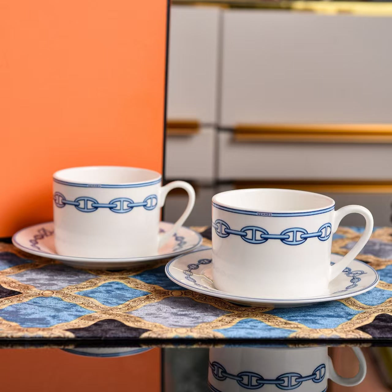 H Home Coffee Cup Set Bone China Afternoon Tea Set Gift Box High Temperature Resistant Tea Cup with 2 Saucers Gift Box