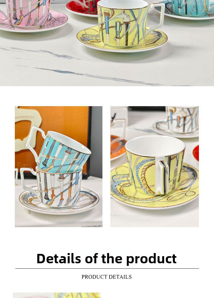 H Home Colorful Staff Concentrated Coffee Cup and Saucer European Style Household Bone China Cup and Saucer Light Luxury Retro Gift