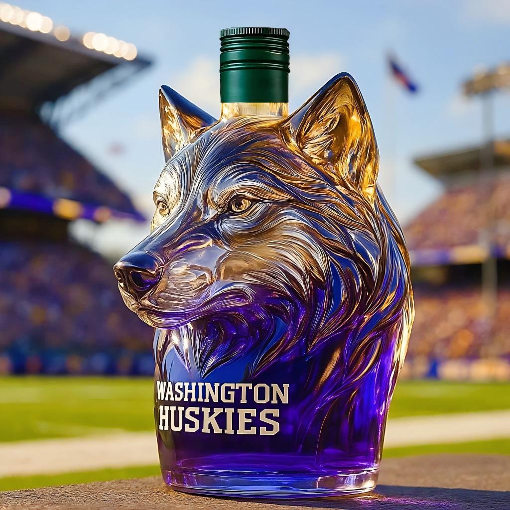 Washington Huskies Wolf Mascot Whiskey Bottle - 400ml (4 Cap Styles)
