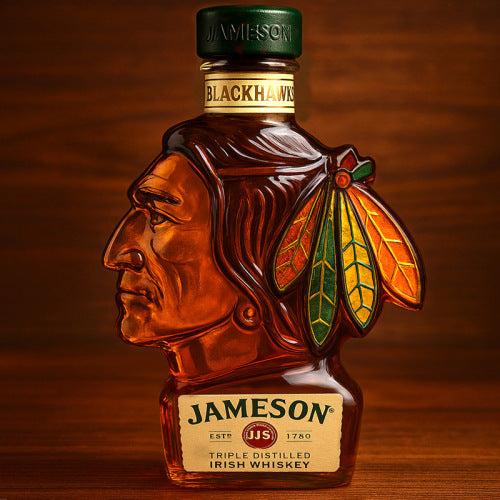 Chicago Blackhawks Whiskey Decanter - Native American Mascot Shaped Spirit Bottle