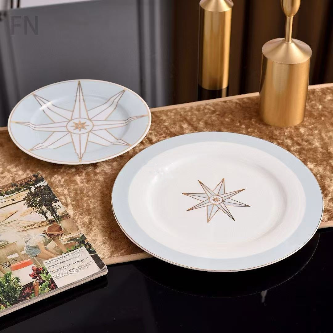 D Family Lucky Star Series Light Luxury High-Value Bone China Tableware Plate Dessert Plate Double Cup Saucer Friend Client Gift