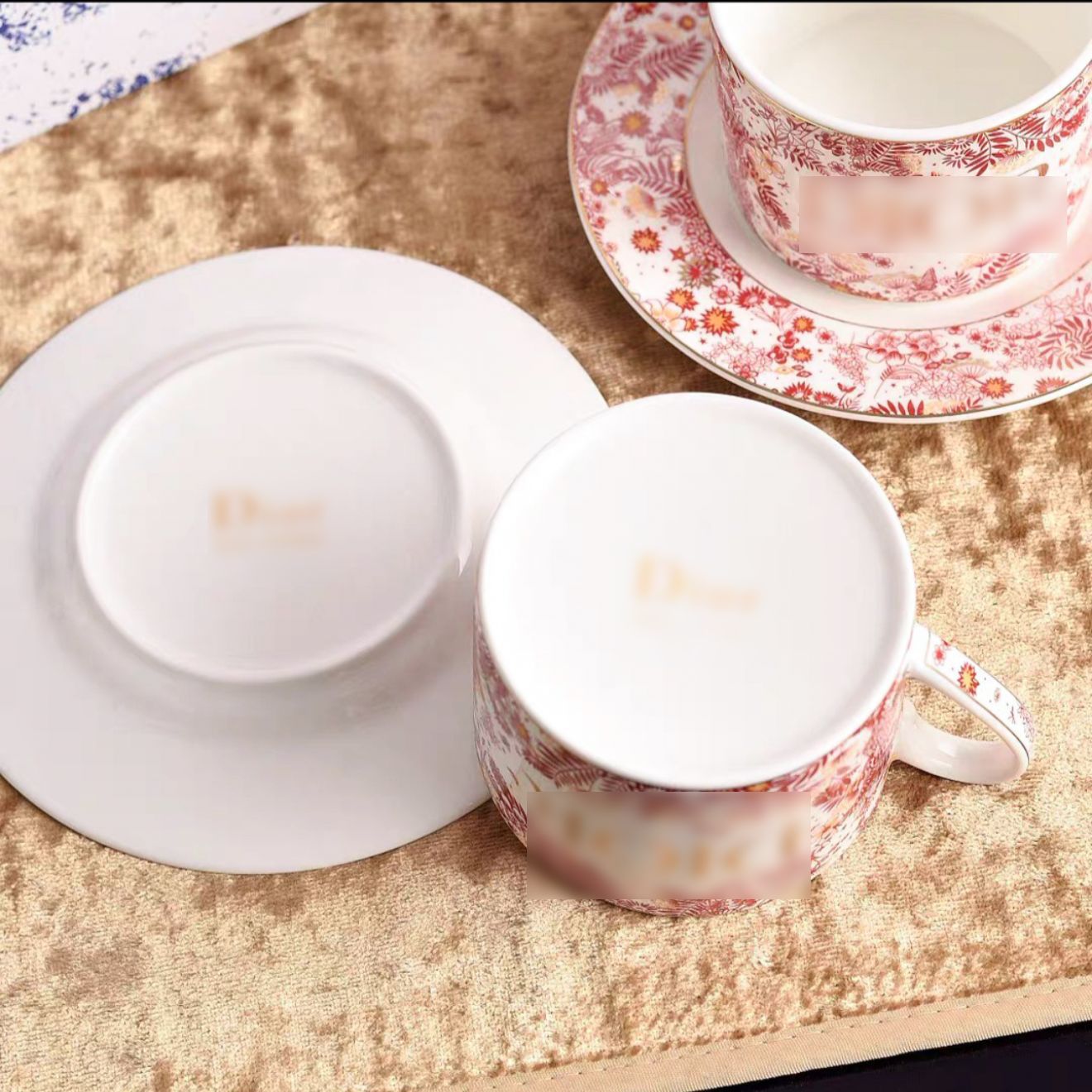 High-end Exquisite Ceramic Western Plate D Home Blue Gold Afternoon Tea Dessert Plate Coffee Cup Pastry Fruit Plate