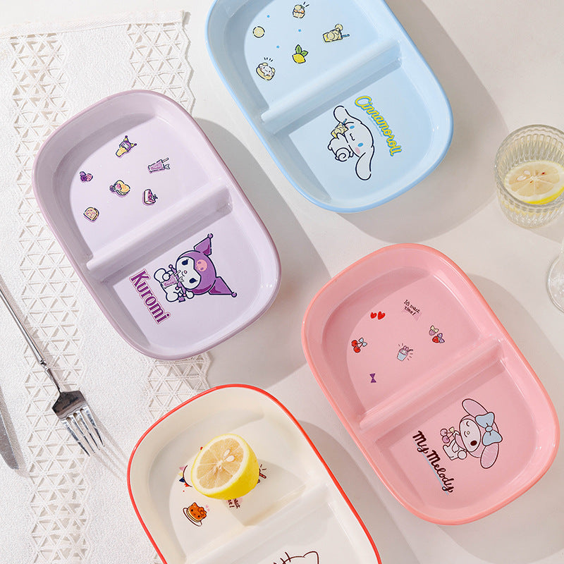 Authentic Sanrio Tableware Kuromi 2-Compartment Plate Children's Food Supplement Plate Ceramic High Temperature Resistant Baking Plate Baby Square Plate