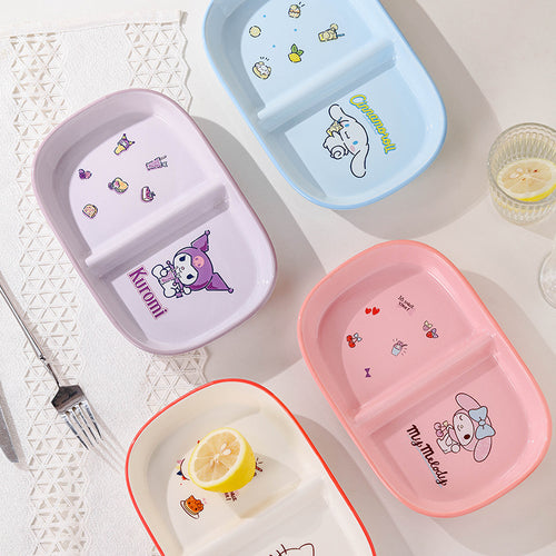 Authentic Sanrio Tableware Kuromi 2-Compartment Plate Children's Food Supplement Plate Ceramic High Temperature Resistant Baking Plate Baby Square Plate