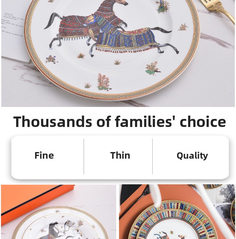 H Battle Horse Series Bone China Western Plate High-end Hotel Steak Plate 10inch Flat Plate
