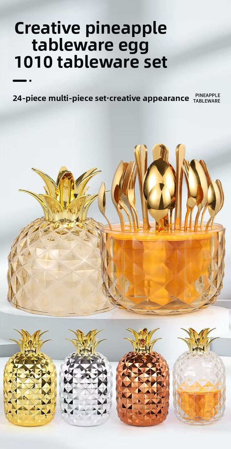 Amazon Popular ABS Mood Egg Pineapple Egg Stainless Steel Cutlery Egg Western Food Knife Fork Spoon Gift Box Set