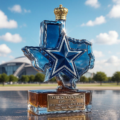 Dallas Cowboys 65th Anniversary Whiskey Decanter - Texas State & Star Themed Spirit Bottle