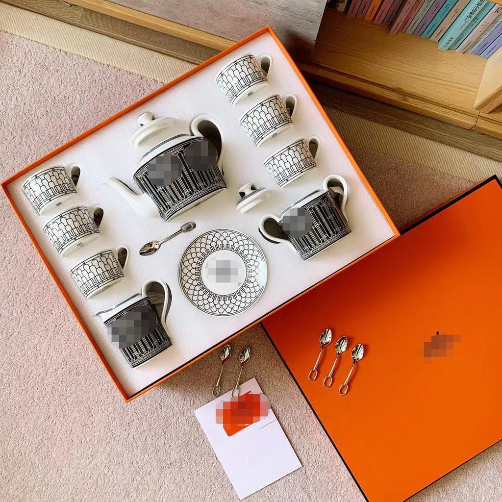 H Home 15-Piece Bone China Coffee Set Cup and Saucer Set Afternoon Tea Couple Light Luxury Breakfast Cup Home Daily Gift