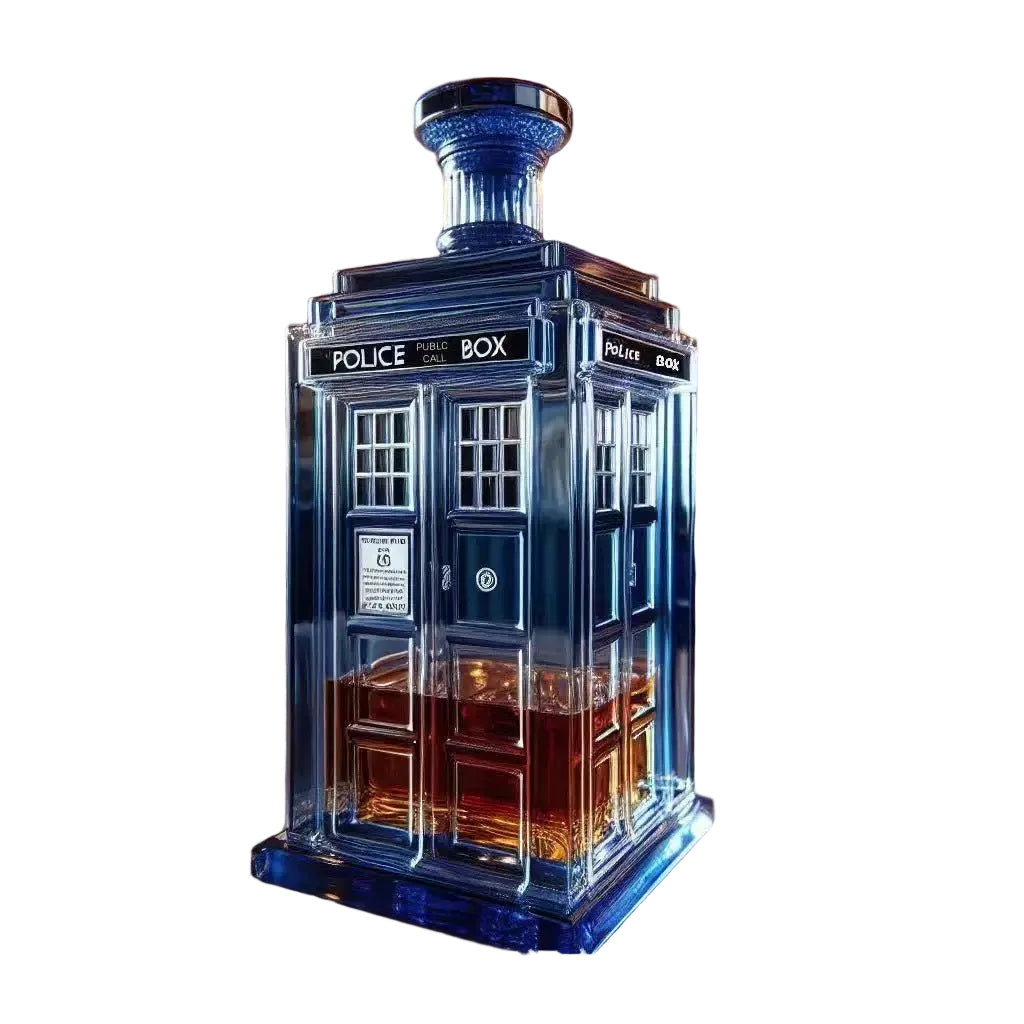 500ml TARDIS Shaped Whiskey Bottle - Dr Who Barware, Unique Sci-Fi Whiskey Gift for Fans, Stylish Blue Glass Liquor Container for Home Bars