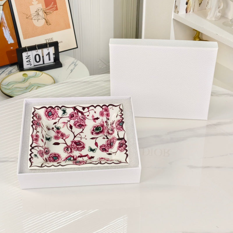 D Ceramic Tableware Light Luxury Linglan European High-End Tableware Food Tray Bone-China Cup Western Food Tray