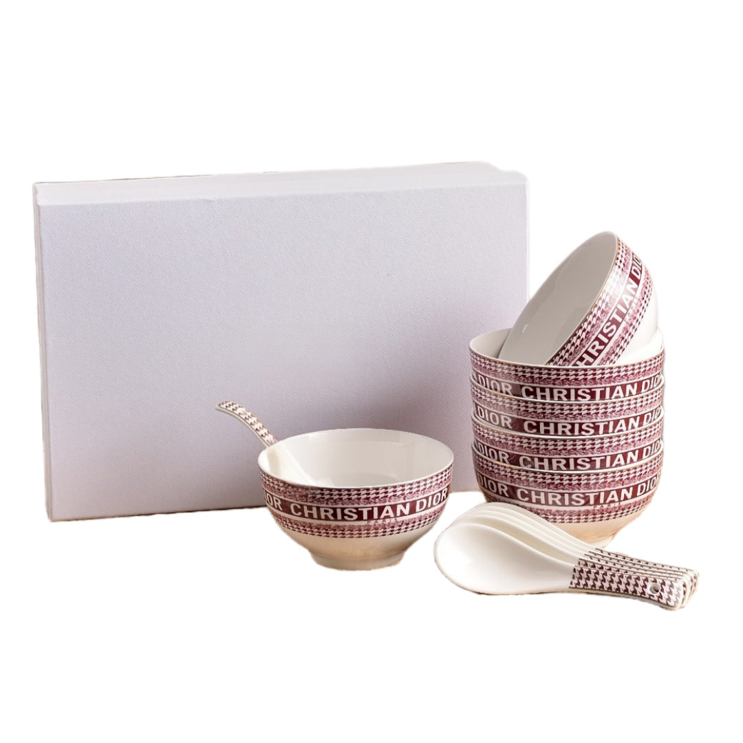 Christian Dior Style Houndstooth Ceramic Dinnerware Set - Luxury Tableware Collection
