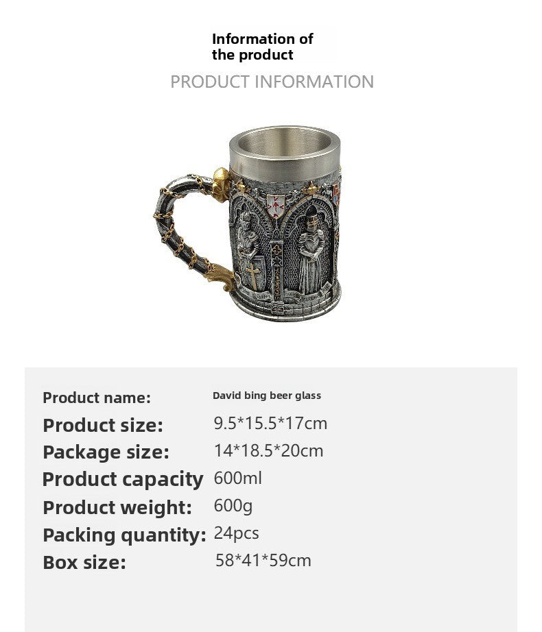 Creative Personality British David Soldier Beer Mug Creative Handmade Armor Soldier Stainless Steel Beer Mug Bar Water Cup
