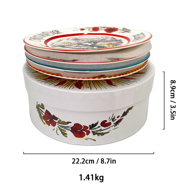D Family 4-Piece Gift Box Sun Dinner Plate Steak Plate Household Ceramic Plate Dish Plate Cake Plate Dessert Plate Breakfast Plate