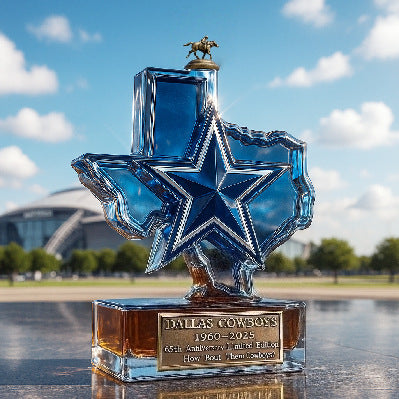 Dallas Cowboys 65th Anniversary Whiskey Decanter - Texas State & Star Themed Spirit Bottle