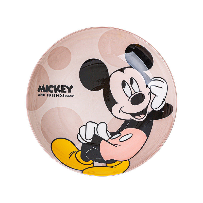 Disney Ceramic Plate High-Value Cartoon Round Plate Le You Mickey Household Underglaze Color Dish Plate High Temperature Resistant Deep Plate