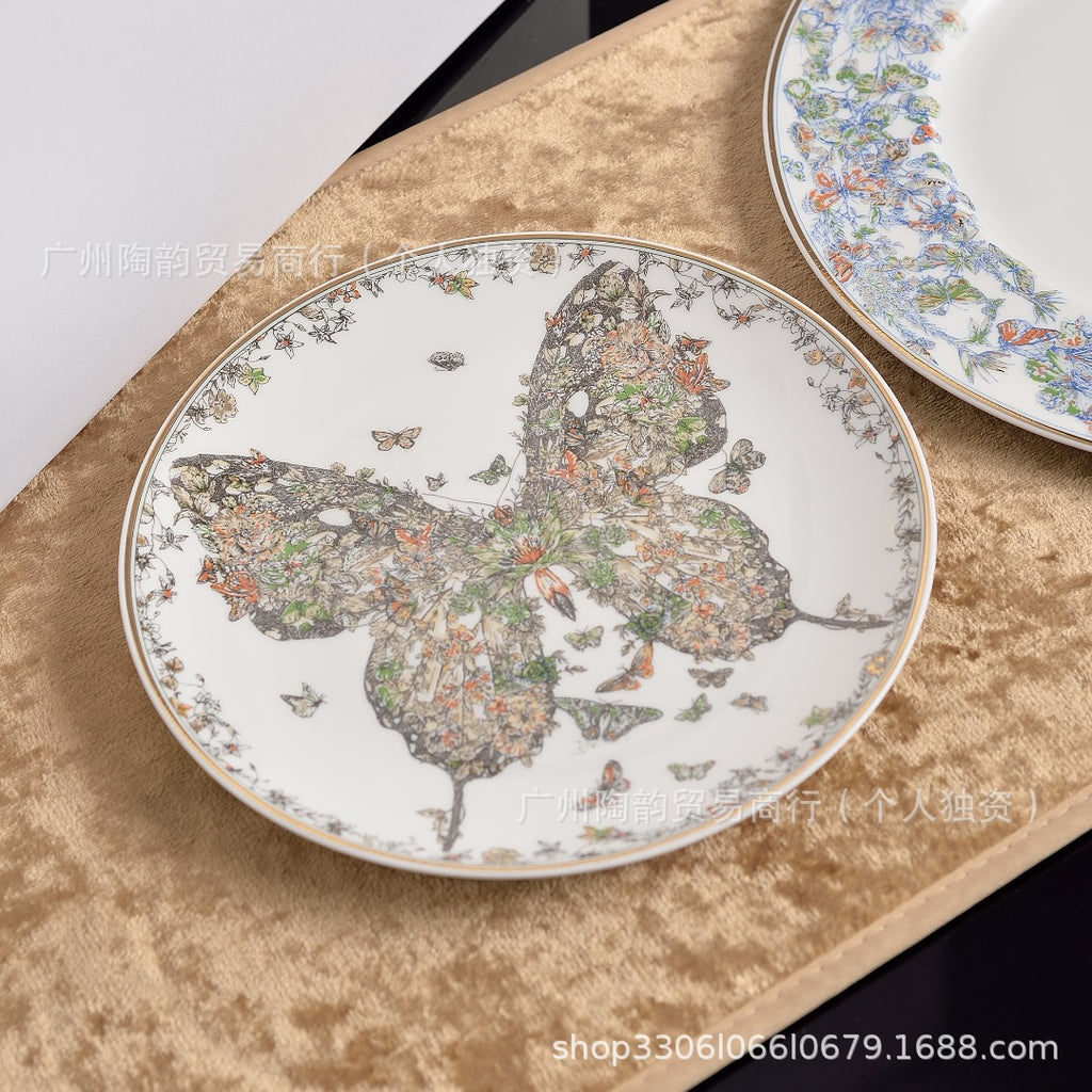 D Botanical & Butterfly Pattern Porcelain Coffee Cup & Saucer Set - Luxury Tableware