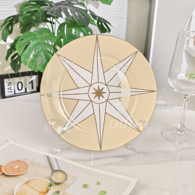 D Family Lucky Star Compass Series Gold-Edged Plate High-End Light Luxury European Style D Family Dinner Plate Western Plate