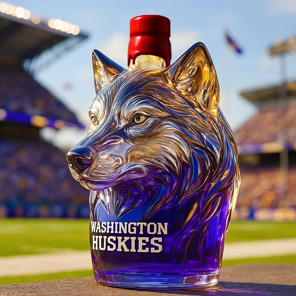 Washington Huskies Wolf Mascot Whiskey Bottle - 400ml (4 Cap Styles)